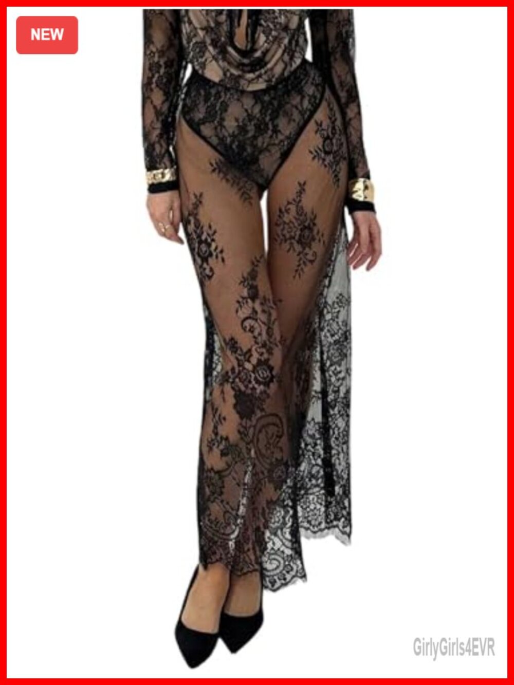 Floral Lace Sheer Mesh Maxi Skirt See Through Cover Up High Rise Elegant Long